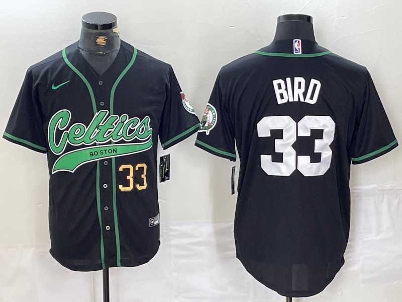 Men%27s Boston Celtics #33 Larry Bird Black With Patch Cool Base Stitched Baseball Jerseys